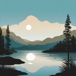 Mountain Lake Serenity clipart - Serenity at a tranquil mountain lake, ,vector color clipart,minimal