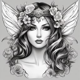 black and white fairy tattoo designs  simple color tattoo style,white background