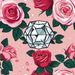 Diamond Ring with Blooming Roses Clipart - Diamond ring surrounded by beautifully blooming roses.  color clipart, minimalist, vector art, 