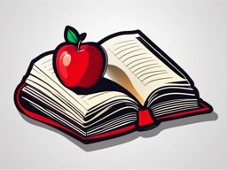 Book and Apple Sticker - Open book with a red apple, ,vector color sticker art,minimal