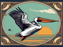 Pelican clipart - Large water bird gliding over the ocean, ,color clipart vector style