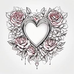 Heart Tattoo - A delicate heart tattoo surrounded by roses  few color tattoo design, simple line art, design clean white background