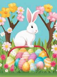 easter clip art: hiding colorful eggs in a blooming garden. 