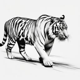 drawing of a tiger walking  minimal rough sketch scribbles,doodles,black and white