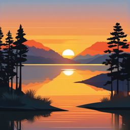 Sunrise over lake sticker- Tranquil and serene, , sticker vector art, minimalist design