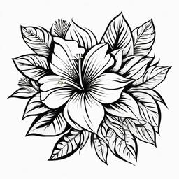 Black Hawaiian Flower Tattoo - Showcase the beauty of Hawaiian flowers with a black ink tattoo for a bold and classic look.  simple vector color tattoo,minmal,white background