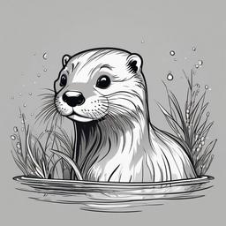 Otter cartoon - playful, water-loving animal with sleek fur  