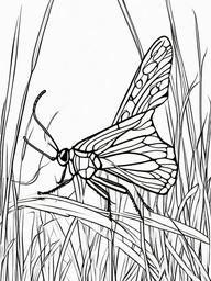 Bug Coloring Pages - Grasshopper leaping through tall grass  simple coloring pages