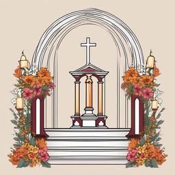 Church clipart - church altar with candles and flowers  color,minimalist,vector clipart