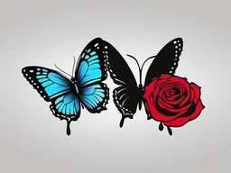 butterfly and rose tattoo small  simple color tattoo, minimal, white background
