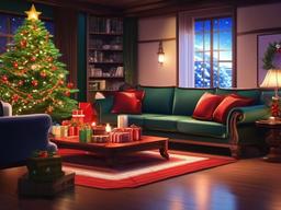 Anime Christmas Living Room Background  