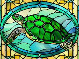 Stained Glass Turtle - Green sea turtle swimming peacefully  