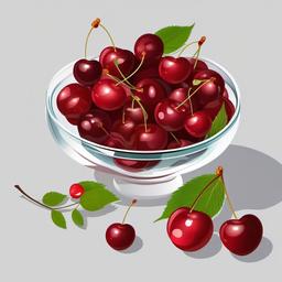 Fresh cherries in a glass bowl clipart.  vector style illustration, white background