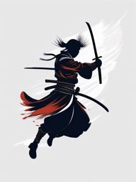 Lone samurai tattoo transcending earthly battles in flight.  color tattoo,minimalist,white background