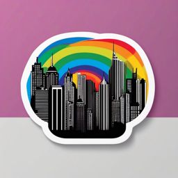 Rainbow over city sticker- Urban and vibrant, , sticker vector art, minimalist design