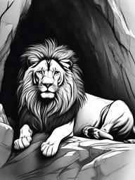 drawing of a lion in cave  minimal rough sketch scribbles,doodles,black and white