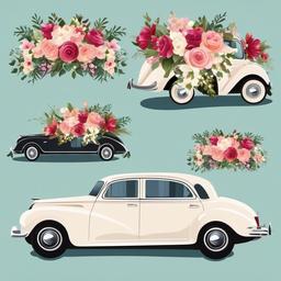 Wedding clipart - wedding car decorated with flowers  