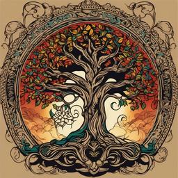 tree of knowledge of good and evil tattoo  simple vector color tattoo