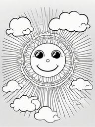 Rainbow Coloring Page - Cartoon style rainbow with happy sun.  easy,simple,minimal,coloring pages,black and white outline