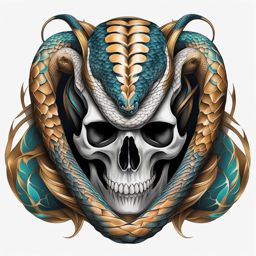 Snake skull tattoo, Creative tattoos featuring snakes intertwined with skull elements. colors, tattoo patterns, clean white background