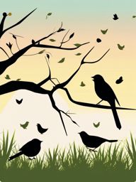 Birds Singing clipart - Birds chirping in the morning, ,vector color clipart,minimal