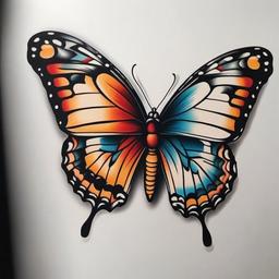 butterfly american traditional tattoo  simple color tattoo, minimal, white background