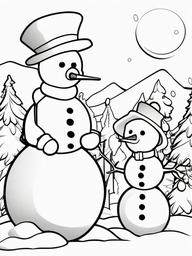 Santa Building a Snowman Coloring Pages - Creating a Snowman with Friends  minimal black outline printable sheet, coloring page