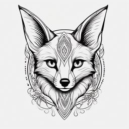 Fennec Fox Tattoo - Enigmatic fennec fox with large ears  few color tattoo design, simple line art, design clean white background