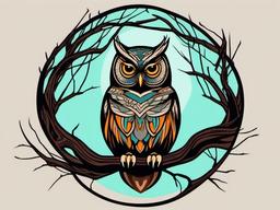 owl in a tree tattoo  simple vector color tattoo