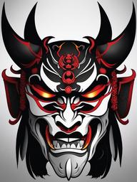 Death Mask Oni Masks Tattoos - Depicts Oni masks associated with death, a powerful and ominous design.  simple color tattoo,white background,minimal