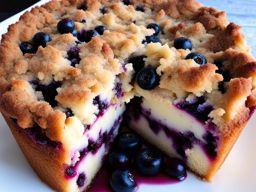 blueberry crumb cake with streusel topping, enjoyed at a farmers' market. 