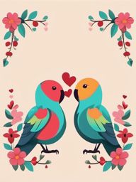 Lovebirds Exchanging Flowers Emoji Sticker - Avian exchange of blooming love, , sticker vector art, minimalist design