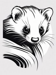 Ferret Tattoo - Curious ferret exploring a hidden corner  few color tattoo design, simple line art, design clean white background