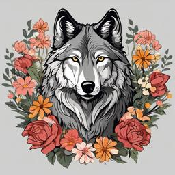 Wolf clipart - wolf with flowers around  clipart