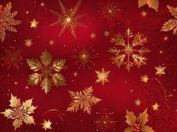 Christmas Wallpaper Red-Rich red background decorated with holly, berries, and gold snowflakes for a festive, holiday vibe  background wallpaper