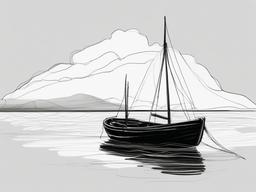 drawing of a boat on the ocean  minimal rough sketch scribbles,doodles,black and white