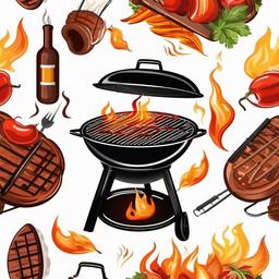 BBQ grill with flames clipart.  vector style illustration, white background