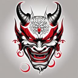 Hannya Mask Tattoo Red - A Hannya mask tattoo in a bold and vibrant red color, creating an eye-catching design.  simple color tattoo,white background,minimal