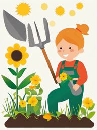 Gardening in the Sun clipart - Sunny day for gardening, ,vector color clipart,minimal