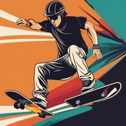 Street Skateboarding Clipart - A skateboarder mastering tricks.  color vector clipart, minimal style