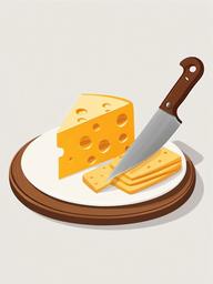 Cheese being sliced with a knife clipart.  vector style illustration, white background