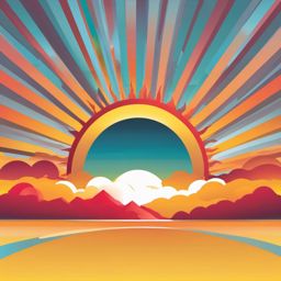 Sun rise clipart, A colorful depiction of the sun rising.  simple, 2d flat