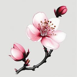 small japanese cherry blossom tattoo  simple color tattoo,white background,minimal