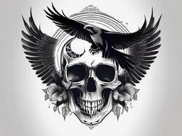 Bird Skull Tattoo - Dark bird and skull  minimal tattoo design, white background