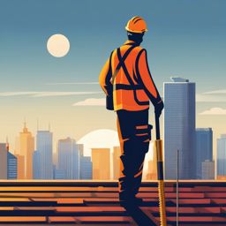 Rooftop Inspection clipart - A worker inspecting a rooftop., ,vector color clipart,minimal