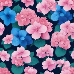 Hydrangea Clip Art - A cluster of pink and blue hydrangea blooms,  color vector clipart, minimal style