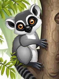 Lemur cartoon - tree-dwelling primate with large eyes  