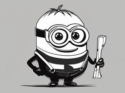 drawing of a minion holding a banana  minimal rough sketch scribbles,doodles,black and white