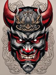 Oni Mask Samurai Tattoo-Intricate and artistic tattoo featuring an Oni mask with a samurai twist, capturing traditional and warrior aesthetics.  simple color vector tattoo