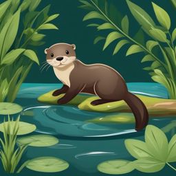 Cute Otter in a Tranquil Stream  clipart, simple